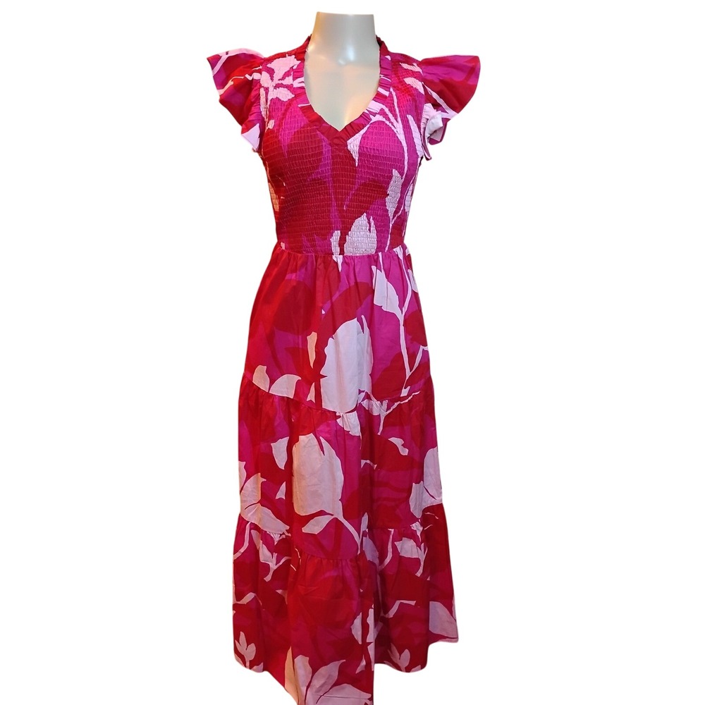 Sugarlips Baltic Born Pink Floral Smocked Tiered Maxi Dress XS STD13554PD